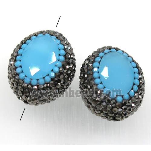 blue jade beads pave rhinestone, oval