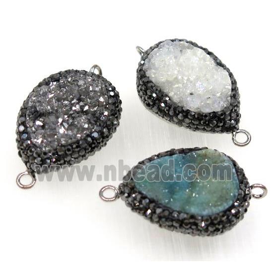 druzy quartz connector pave rhinestone, freeform, mix color