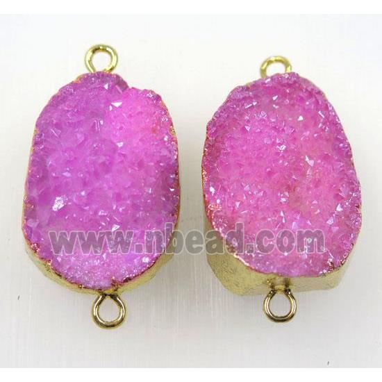 pink druzy quartz connector, freeform, gold plated