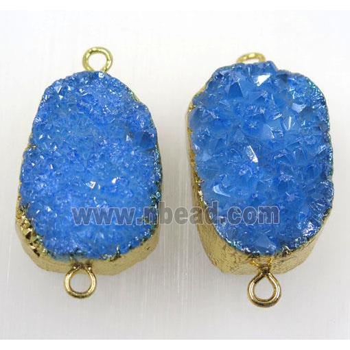 blue druzy quartz connector, freeform, gold plated