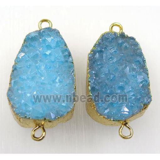 lt.blue druzy quartz connector, freeform, gold plated