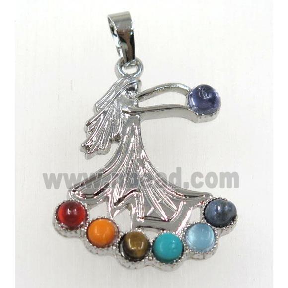 gemstone Chakra pendant, beauty, alloy, platinum plated