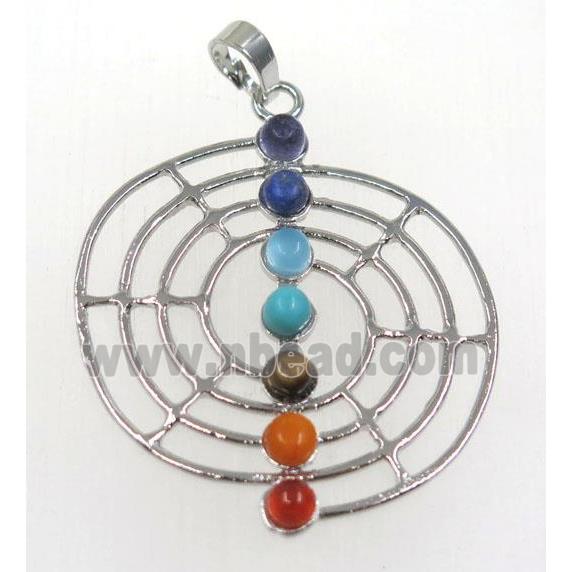 gemstone Chakra pendant, alloy, platinum plated