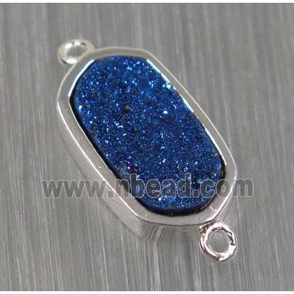 blue druzy quartz connector, oval, silver plated