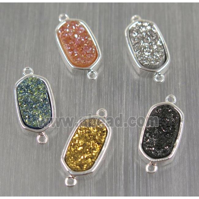 druzy quartz oval connector, mix color, silver plated