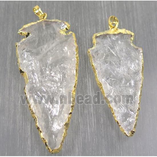 hammered Clear Quartz Arrowhead pendant, gold plated