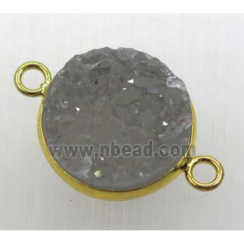 druzy agate connector, flat-round, gold plated