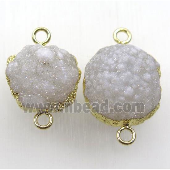 white AB-color druzy quartz connector, gold plated