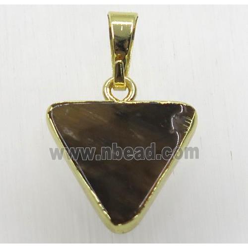 yellow tiger eye stone triangle pendant, gold plated