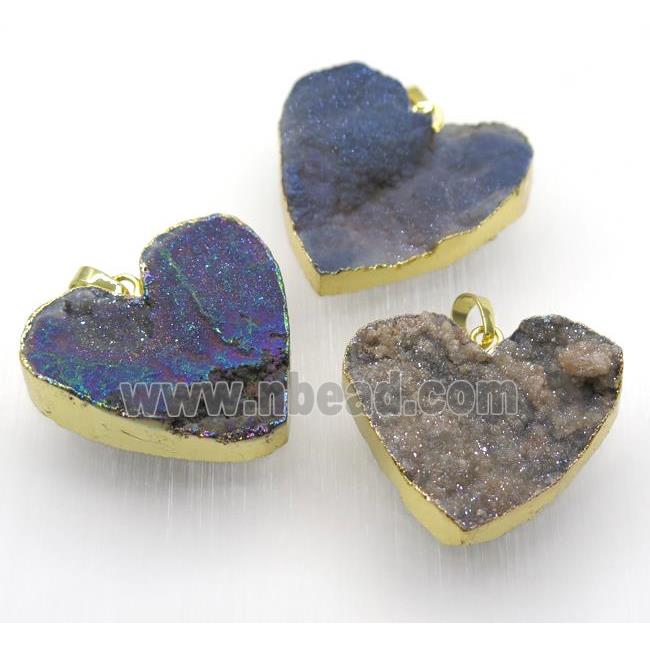 mix druzy quartz pendant, heart, gold plated