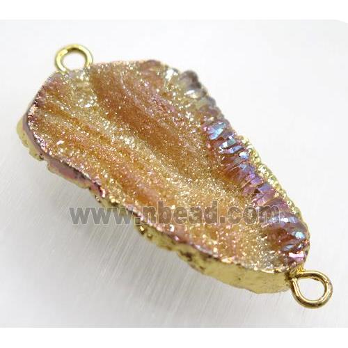 orange AB-color Solar Agate druzy connector, freeform, gold plated