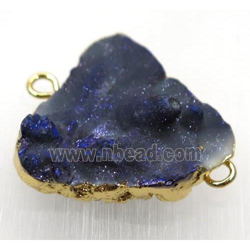 black Solar Agate druzy connector, freeform, gold plated