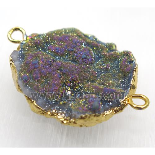 rainbow Solar Agate druzy connector, freeform, gold plated