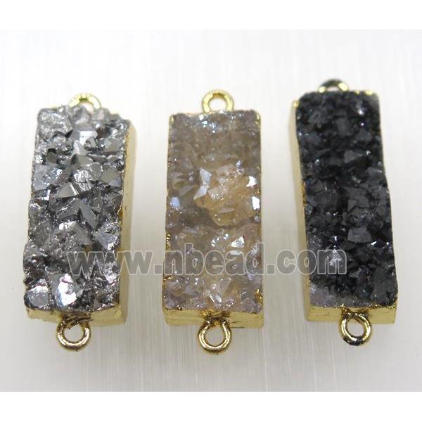 druzy quartz connector, mix color, rectangle, gold plated