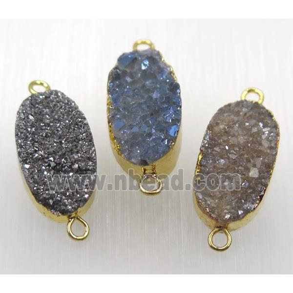 druzy quartz connector, mix color, oval, gold plated