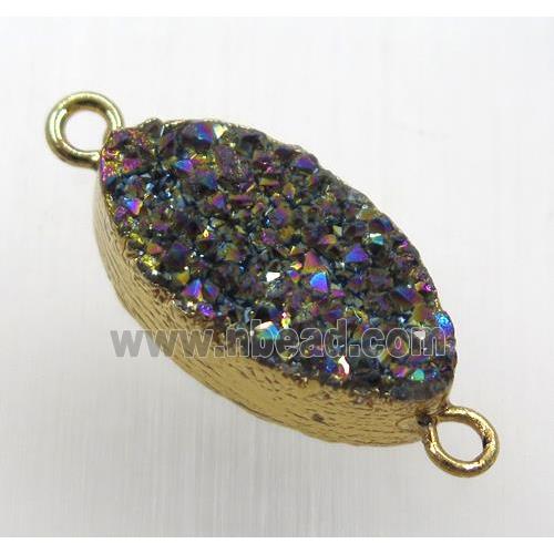 rainbow druzy quartz Marquise connector, horse-eye, gold plated