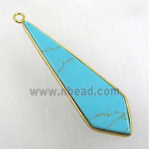 green turquoise pendant, teardrop, gold plated