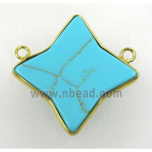 green turquoise pendant with 2loops, star, gold plated