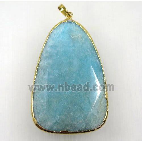 blue Amazonite teardrop pendant, gold plated