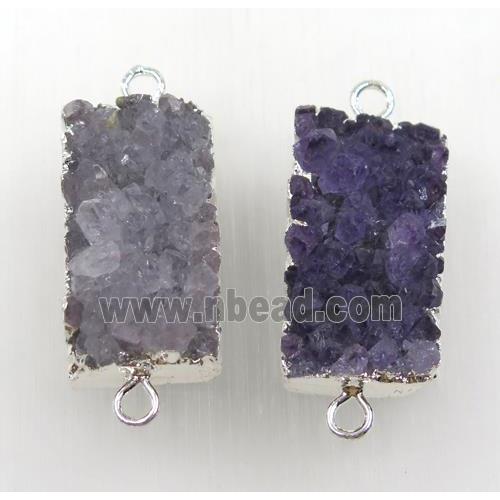 Amethyst druzy connector, purple, silver plated