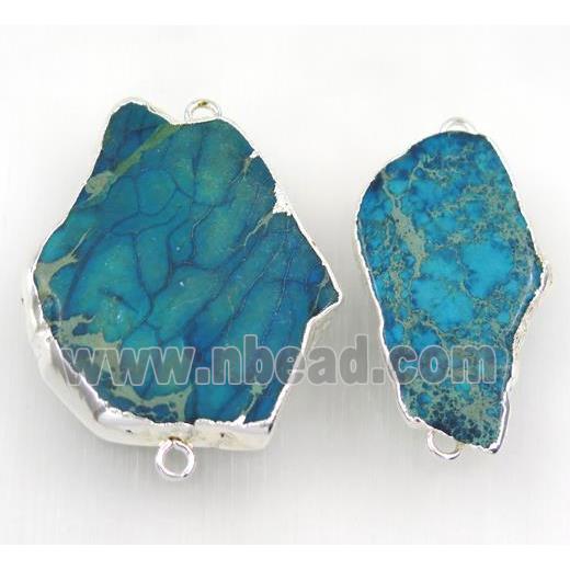 aqua Sea Sediment Jasper slice connector, freeform, silver plated