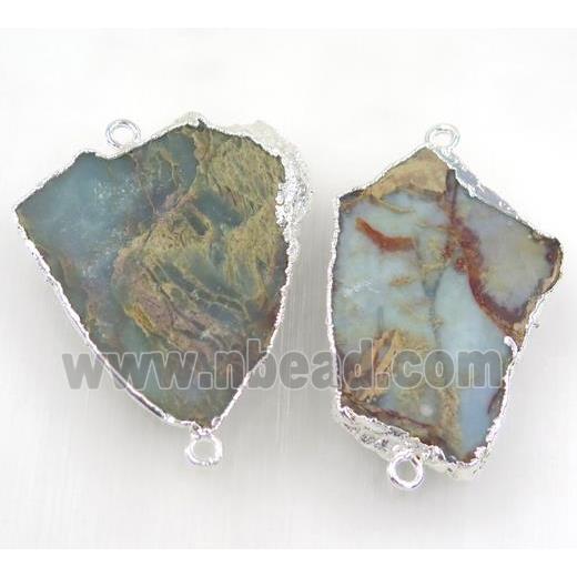 Sea Sediment Jasper slice connector, freeform, silver plated