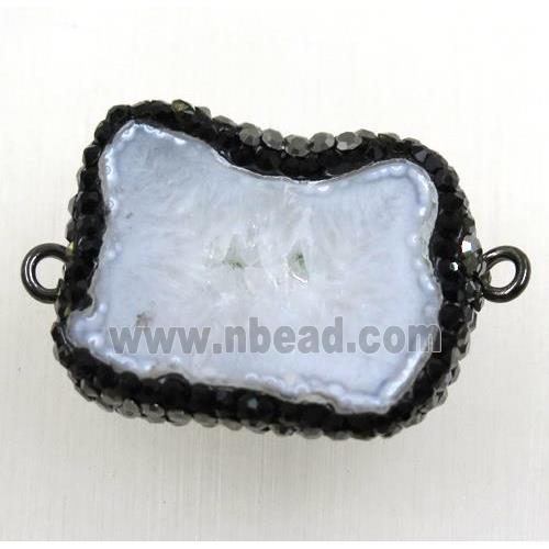 white druzy agate slice connector paved rhinestone, freeform