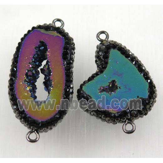 purple druzy agate slice connector paved rhinestone, freeform