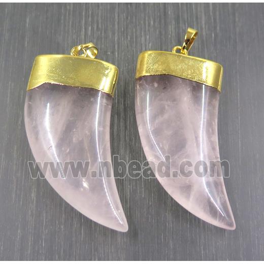 Rose Quarrz horn pendant, pink, gold plated