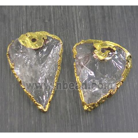 Hammered Clear Quartz arrowhead pendant, gold plated