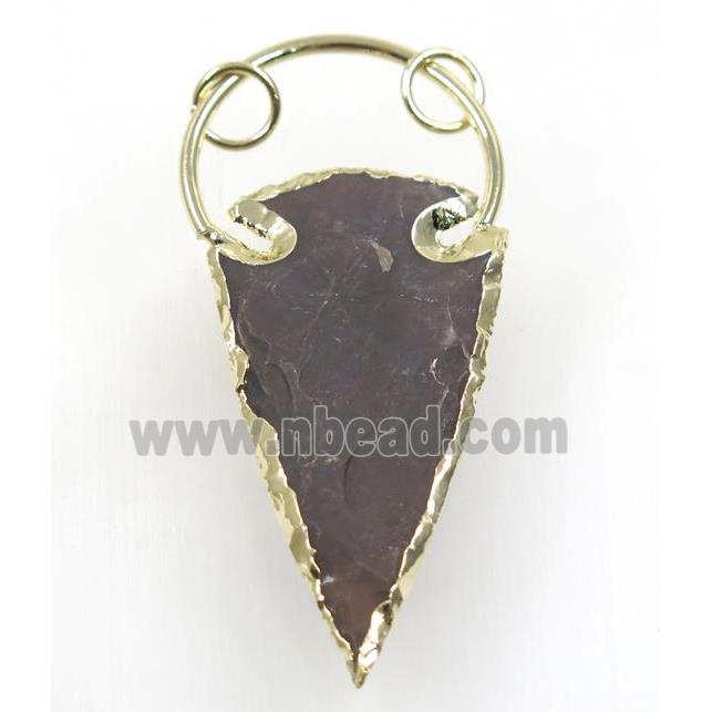 hammered Rock Agate arrowhead pendant, gold plated