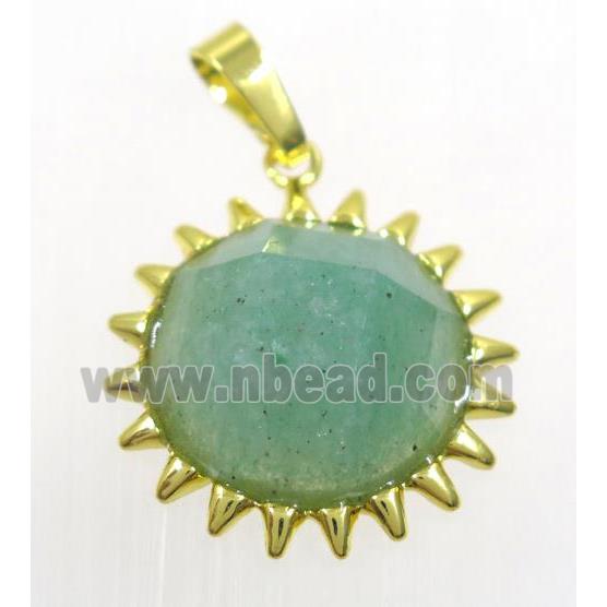 green Aventurine sunflower pendant, gold plated