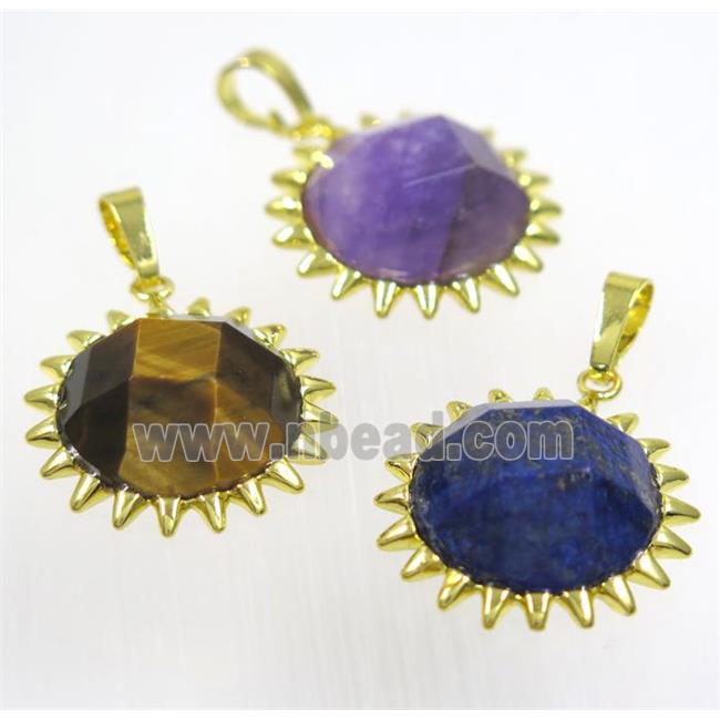 mix gemstone sunflower pendant, gold plated