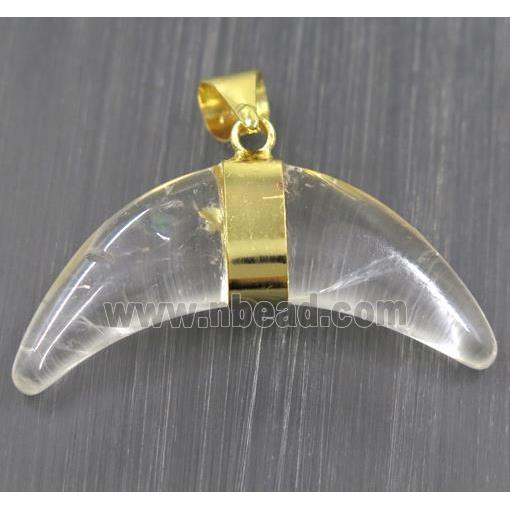 Clear Quartz crescent moon pendant, gold plated