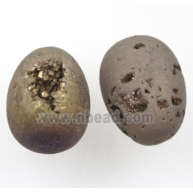 coffee Agate druzy egg charms, no-hole