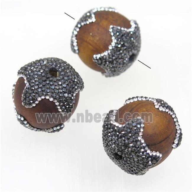 wood beadS paved rhinestone, round