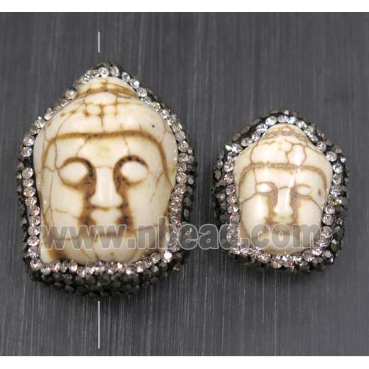 white Synthetic turquoise buddha beads paved rhinestone, dye