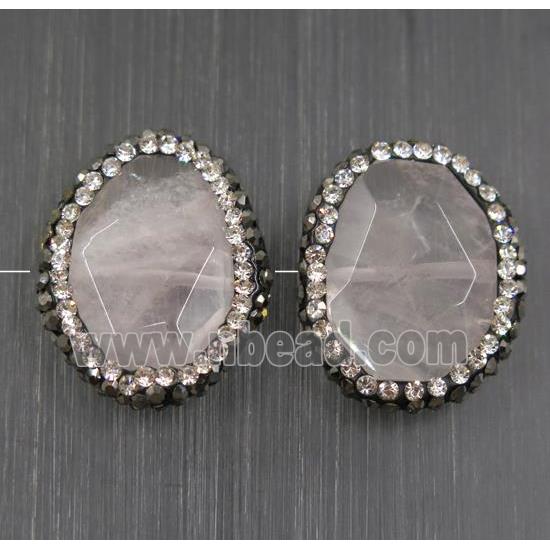 Rose Quartz beads paved rhinestone, faceted freeform