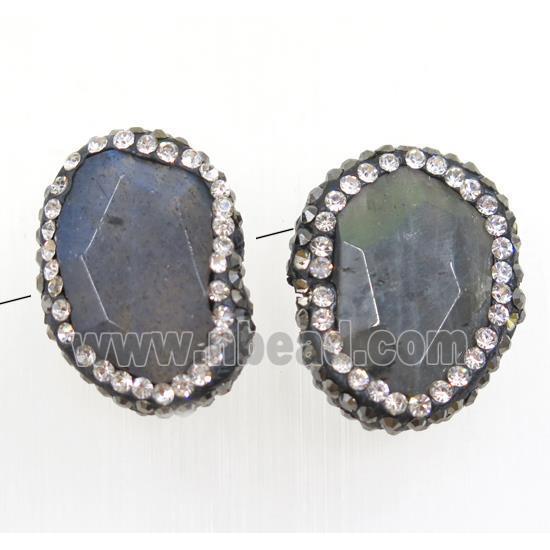 Labradorite beads paved rhinestone, faceted freeform