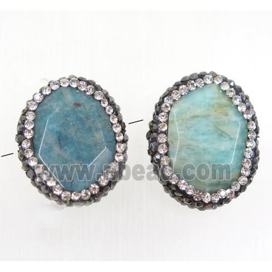 Amazonite beads paved rhinestone, faceted freeform