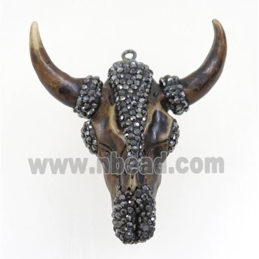 Resin BullHead pendant paved rhinestone, coffee