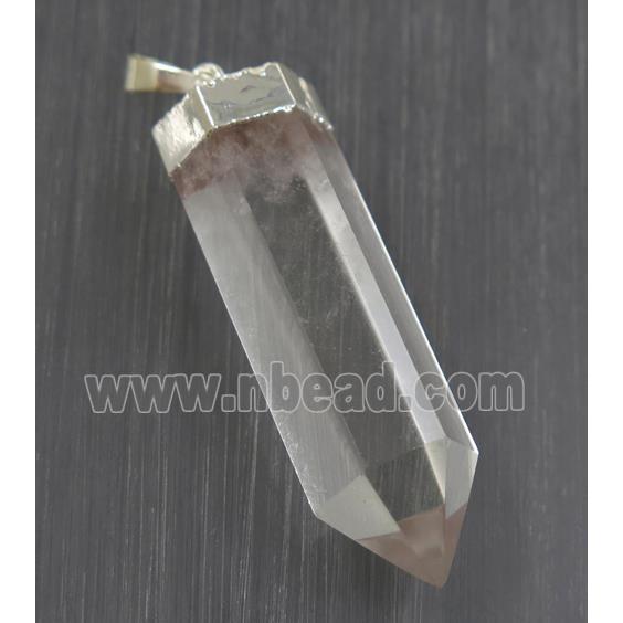 Clear Quartz Bullet pendant, silver plated