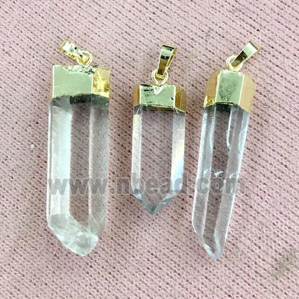 Clear Quartz Bullet Pendant, gold plated