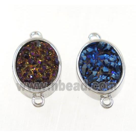 Druzy Quartz oval connector, mix color