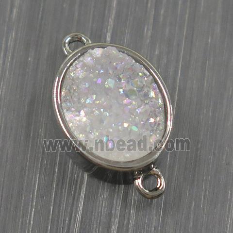 white AB-color Druzy Quartz oval connector