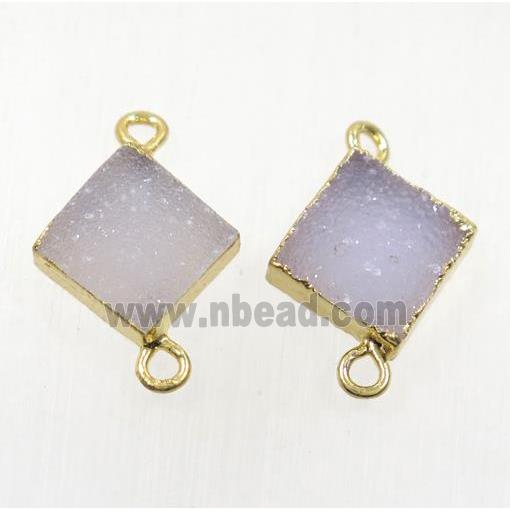 druzy agate connector, natural color, square, gold plated