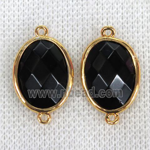 black Onyx Agate connector, faceted oval