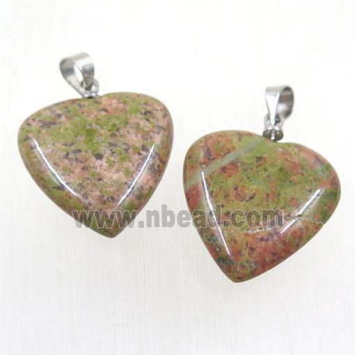 green Unakite heart pendant