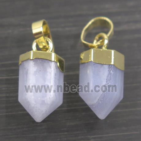 Blue Lace Agate bullet pendants, gold plated