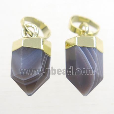 gray Botswana Agate bullet pendants, gold plated